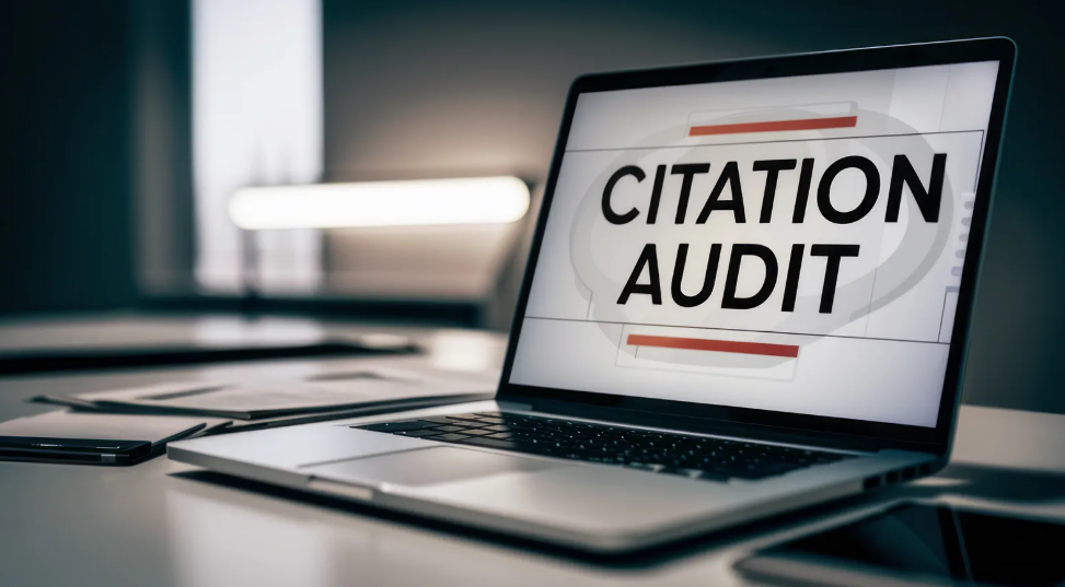 Visual guide on citation audits, emphasizing their importance for SEO and online visibility.